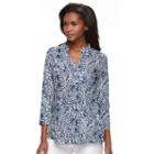 Women's Caribbean Joe Pineapple Pintuck Tee, Size: Medium, Dark Blue