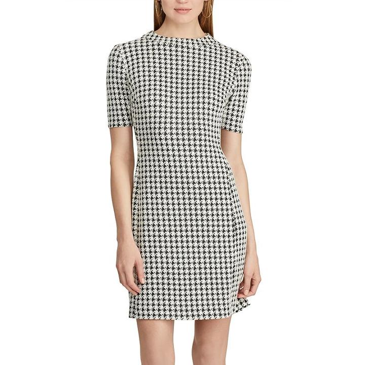 Women's Chaps Houndstooth Jacquard Shift Dress, Size: 4, Black