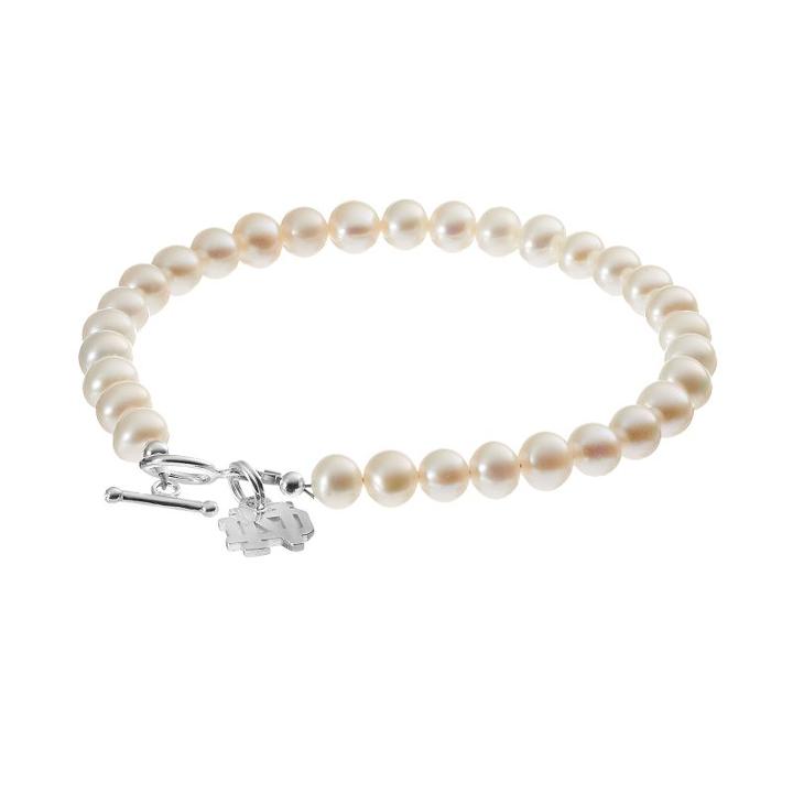 Dayna U Notre Dame Fighting Irish Freshwater Cultured Pearl Sterling Silver Charm Bracelet, Women's, Size: 8, White