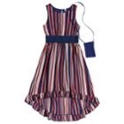Girls 7-16 Beautees Striped High-low Hem Midi Dress With Purse, Size: 8, Blue (navy)