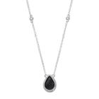 Sterling Silver Onyx & White Topaz Teardrop Necklace, Women's, Size: 18, Black