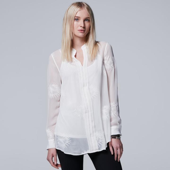 Women's Simply Vera Vera Wang Embroidered Pintuck Tunic, Size: Large, White Oth