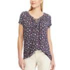Women's Chaps Print Lace-up Top, Size: Medium, Blue (navy)