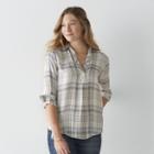Women's Sonoma Goods For Life&trade; Plaid Top, Size: Medium, White Oth