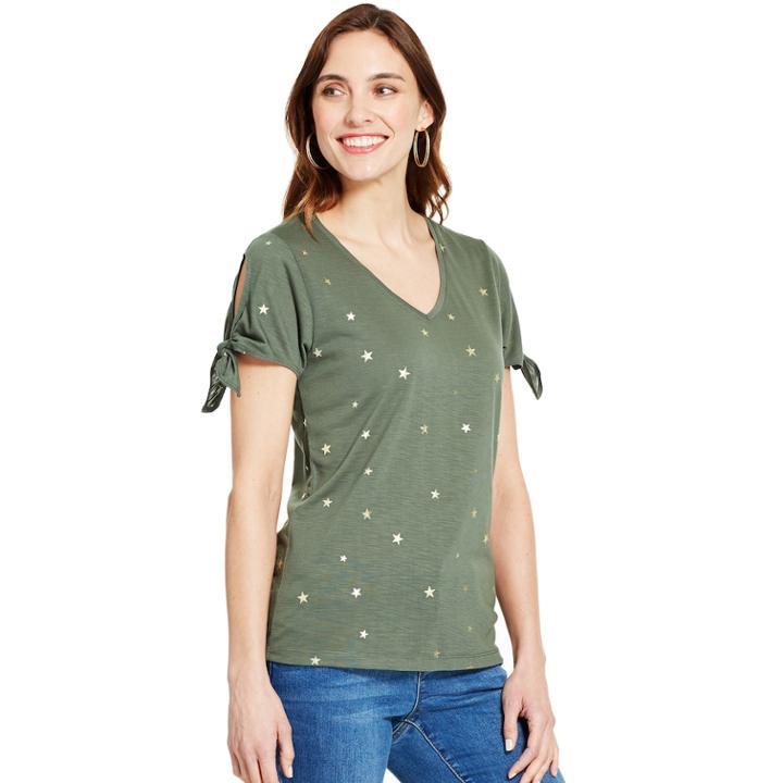 Women's Izod Slit-sleeve Knot Tee, Size: Large, Dark Green