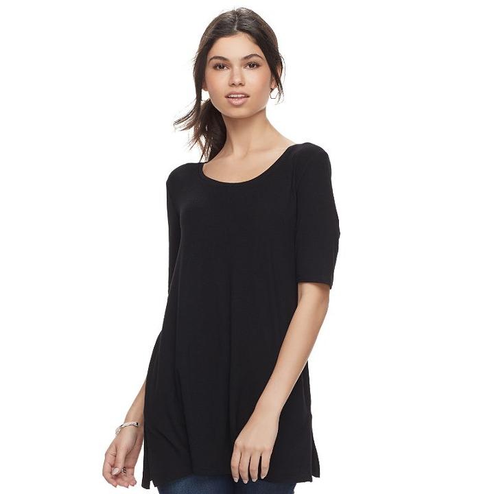 Juniors' So&reg; Solid Elbow Sleeve Tunic, Teens, Size: Small, Black