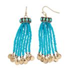 Mudd&reg; Aqua Seed Bead Tassel Drop Earrings, Women's, Turq/aqua