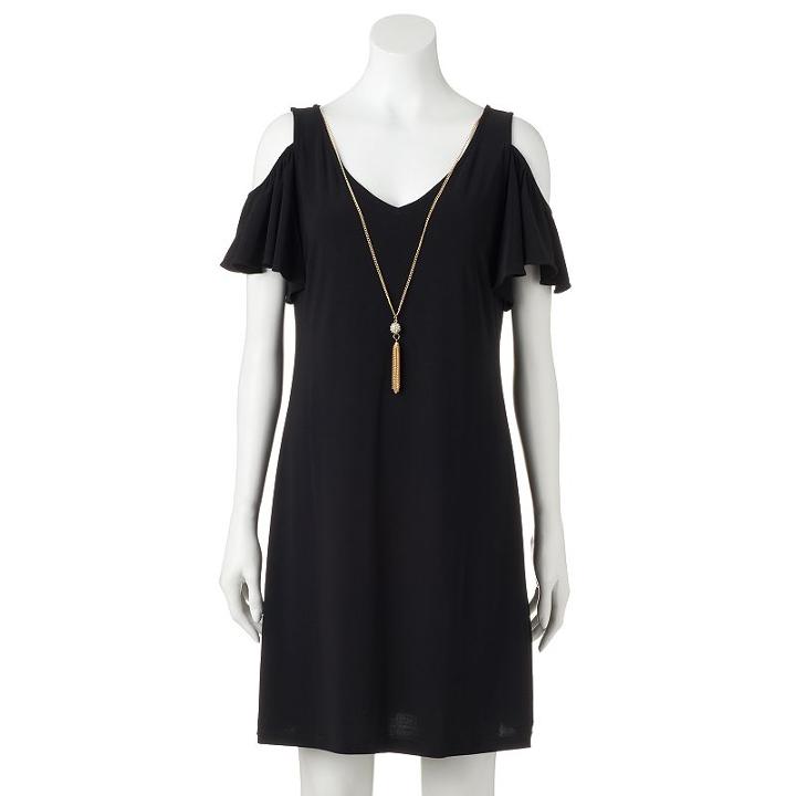 Women's Msk Cold-shoulder Ruffle Shift Dress, Size: Small, Black