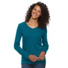 Women's Croft & Barrow&reg; Classic Long Sleeve V-neck Tee, Size: Small, Blue