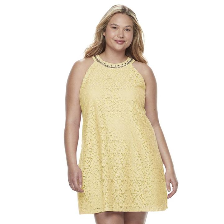 Juniors' Plus Size Candie's&reg; Embellished Halter Shift Dress, Girl's, Size: 3xl, Yellow