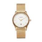 Akribos Xxiv Women's Glimmer Crystal Stainless Steel Mesh Watch, Yellow