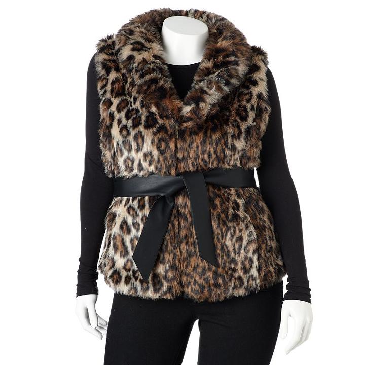 Plus Size Excelled Leopard Faux-fur Vest, Women's, Size: 1xl, Multicolor
