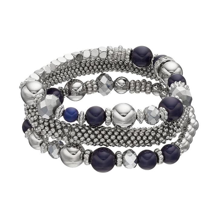 Blue Bead & Popcorn Chain Stretch Bracelet Set, Women's