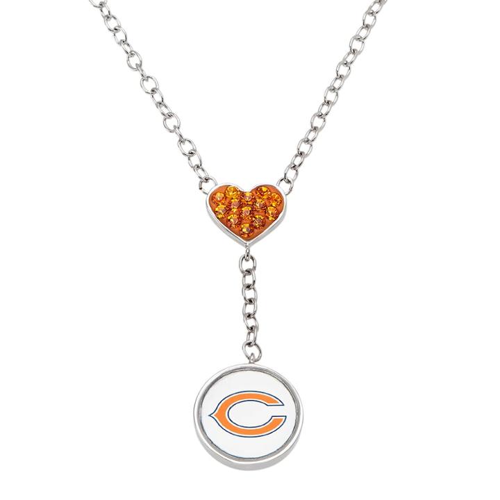 Chicago Bears Crystal Heart & Logo Y Necklace, Women's, Orange