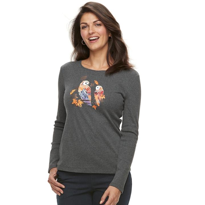 Women's Croft & Barrow&reg; Fall Graphic Tee, Size: Large, Dark Grey
