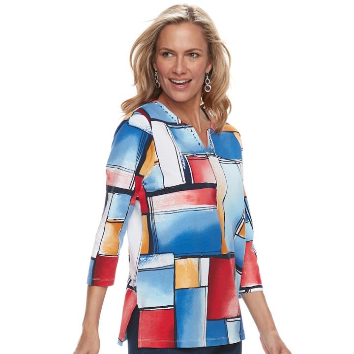 Women's Alfred Dunner Studio Patchwork Top, Size: Medium, Multi Patchwork