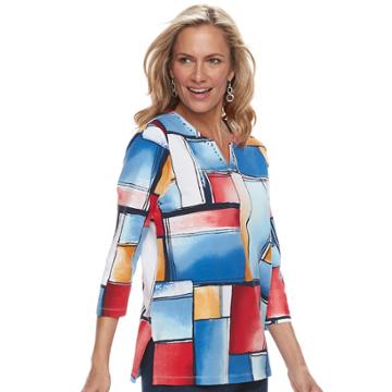 Women's Alfred Dunner Studio Patchwork Top, Size: Medium, Multi Patchwork