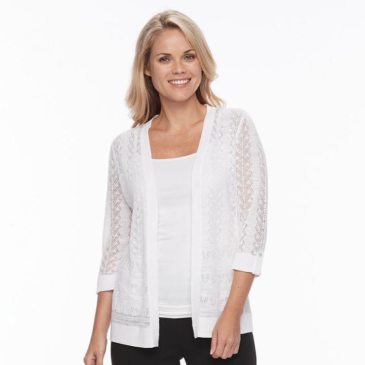 Petite Croft & Barrow&reg; Pointelle Cardigan, Women's, Size: M Petite, White