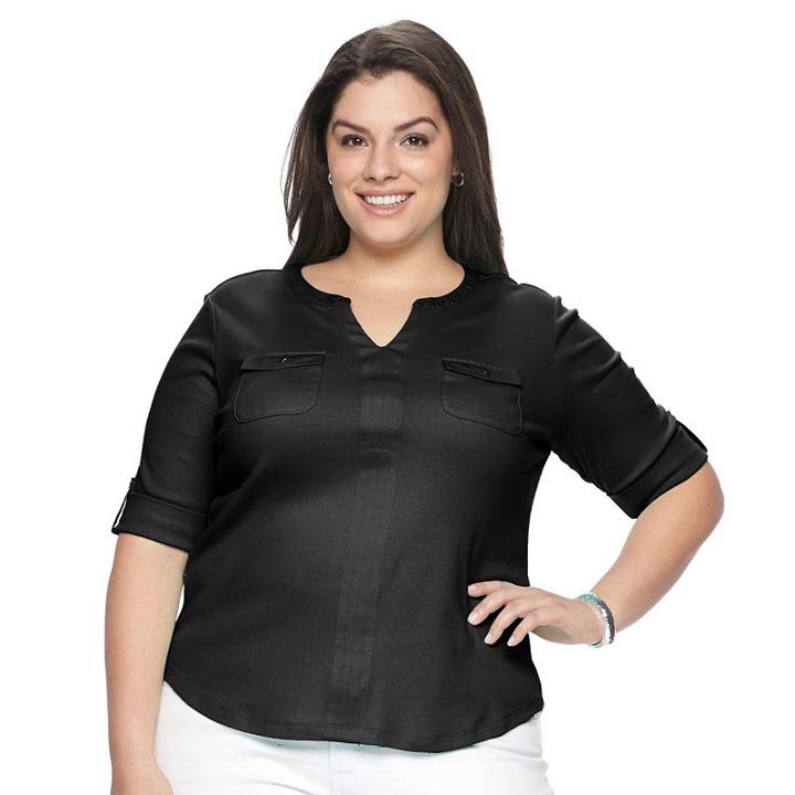 Plus Size Croft & Barrow&reg; Pocket Roll-tab Tee, Women's, Size: 2xl, Black