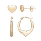 Everlasting Gold 10k Gold Heart Stud And Hoop Earring Set, Women's, Yellow