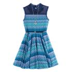 Girls 7-16 Knitworks Lace Yoke Printed Skater Dress With Belt & Necklace, Size: 14, Blue (navy)