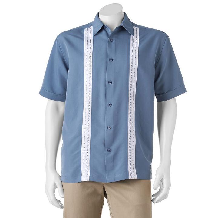 Men's Havanera Classic-fit Embroidered Panel Button-down Shirt, Size: Xxl, Grey Other
