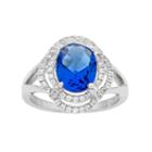 Blue Obsidian And Cubic Zirconia Platinum Over Silver Tiered Oval Halo Ring, Women's, Size: 8, Blue Other