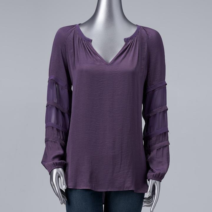 Women's Simply Vera Vera Wang Chiffon & Satin Peasant Top, Size: Large, Med Purple