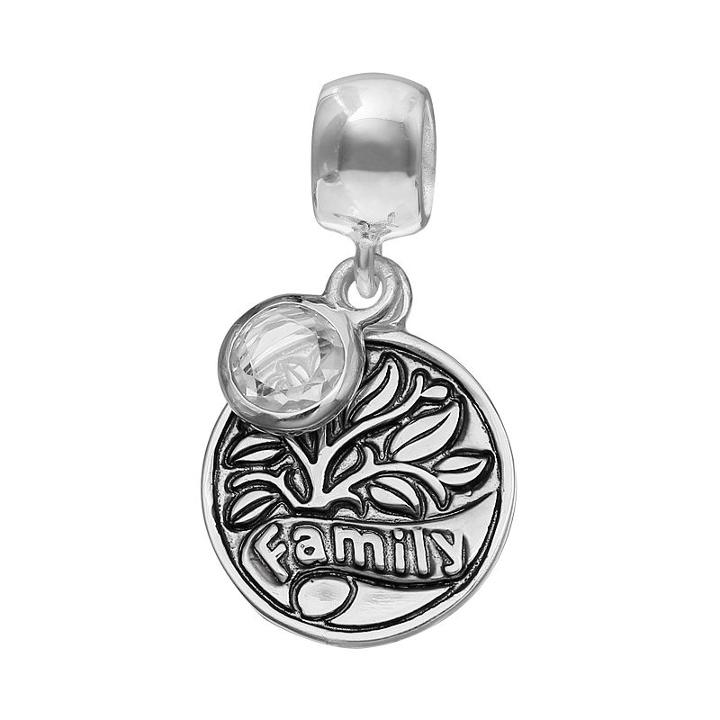 Individuality Beads Crystal Sterling Silver Family Tree Disc Charm, Women's, White