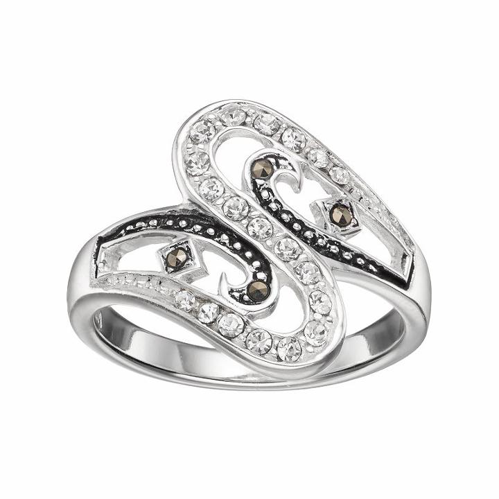 Silver Luxuries Crystal & Marcasite Swirl Ring, Women's, Size: 6, Grey