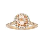 14k Rose Gold Morganite & 1/2 Carat T.w. Diamond Halo Engagement Ring, Women's, Size: 6, Pink
