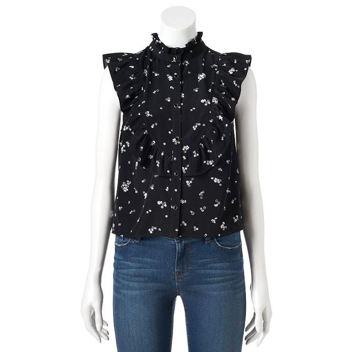 Women's Lc Lauren Conrad Ruffle Blouse, Size: Xxl, Black