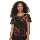 Juniors' Rewind Floral Velvet Burnout Tee, Teens, Size: Large, Light Grey