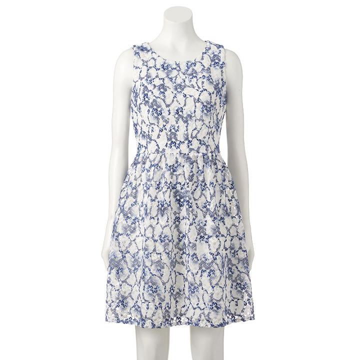Women's M By Maia Floral Lace Fit & Flare Dress, Size: 4 - Regular, Blue Other