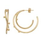14k Gold Beaded Crisscross Double Hoop Earrings, Women's, Yellow