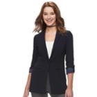Juniors' Candie's&reg; Roll-tab Sleeve Long Blazer, Teens, Size: Small, Dark Blue