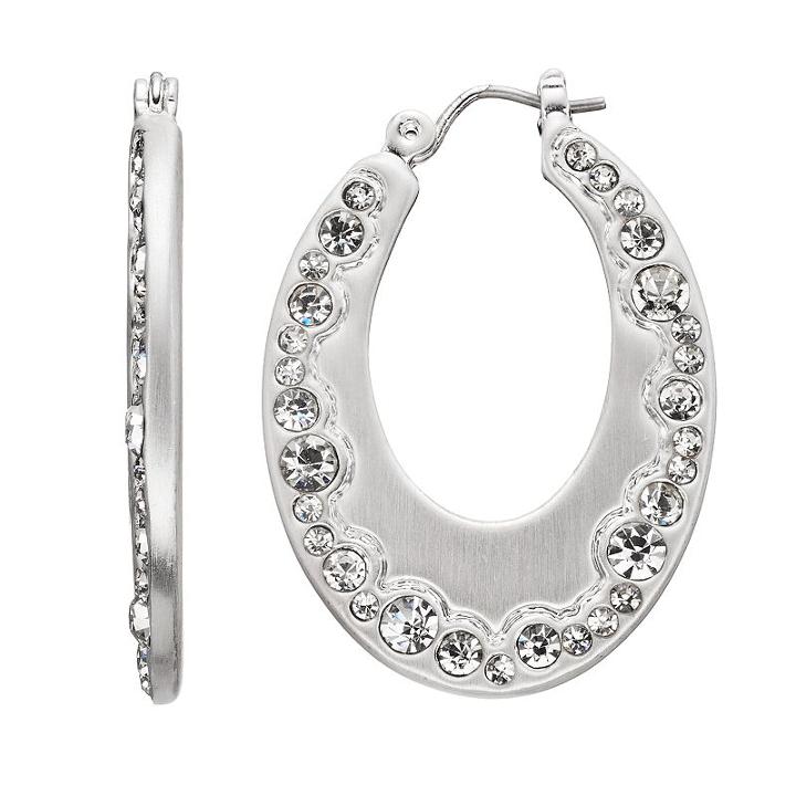Dana Buchman Simulated Crystal Nickel Free Hoop Earrings, Women's, Silver