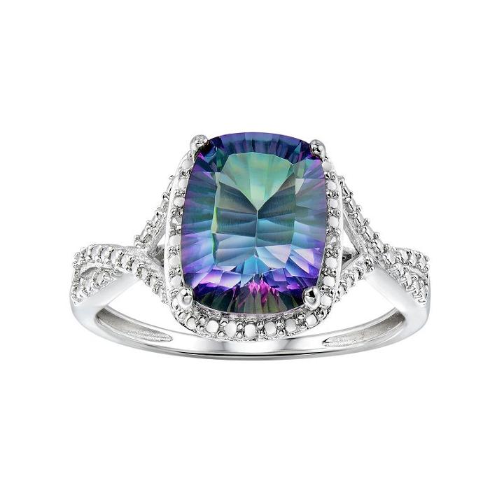 Sterling Silver Mystic Fire Topaz & Diamond Accent Twist Ring, Women's, Size: 5, Green