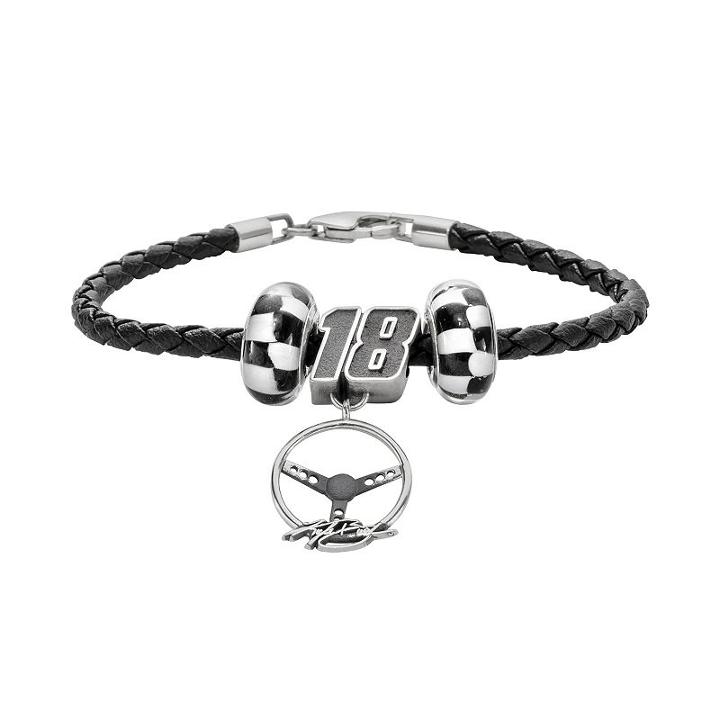 Insignia Collection Nascar Kyle Busch Leather Bracelet And Steering Wheel Charm And Bead Set, Women's, Size: 7.5, Black