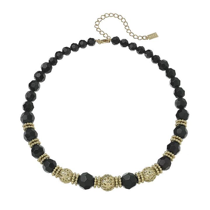 1928 Gold Tone Filigree Bead Necklace, Women's, Size: 16, Black