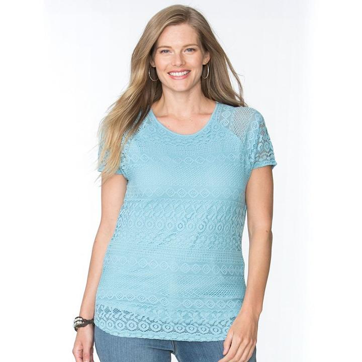 Plus Size Chaps Lace Overlay Top, Women's, Size: 1xl, Blue
