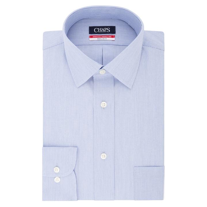Men's Chaps Essentials Regular-fit Microcheck Wrinkle-free Stretch Collar Dress Shirt, Size: Xl-34/35, Brt Blue