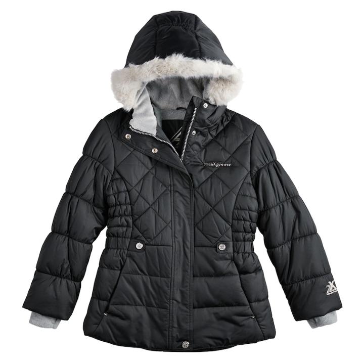 Girls 7-16 Zero Xposure Lexy Faux-fur Trim Heavyweight Puffer Jacket, Size: 16, Black