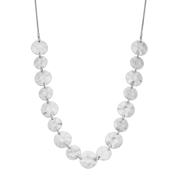 Hammered Disc Nickel Free Long Necklace, Women's, Silver
