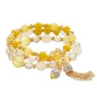 Yellow Beaded Multi Strand Tassel Stretch Bracelet, Women's