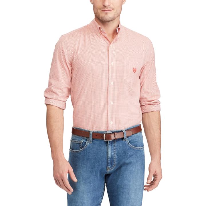 Men's Chaps Classic-fit Plaid Easy-care Button-down Shirt, Size: Large, Orange