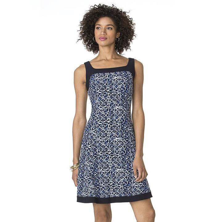 Women's Chaps Abstract Fit & Flare Dress, Size: Xl, Blue