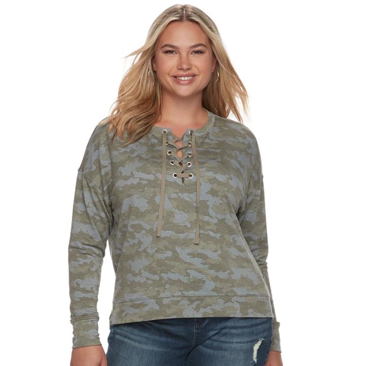 Juniors' Plus Size Mudd&reg; Lace-up Sweatshirt, Teens, Size: 3xl, Green