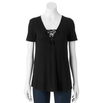 Juniors' Live To Be Spoiled Lace Up Short Sleeve Tee, Girl's, Size: Small, Black