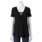 Juniors' Live To Be Spoiled Lace Up Short Sleeve Tee, Girl's, Size: Small, Black